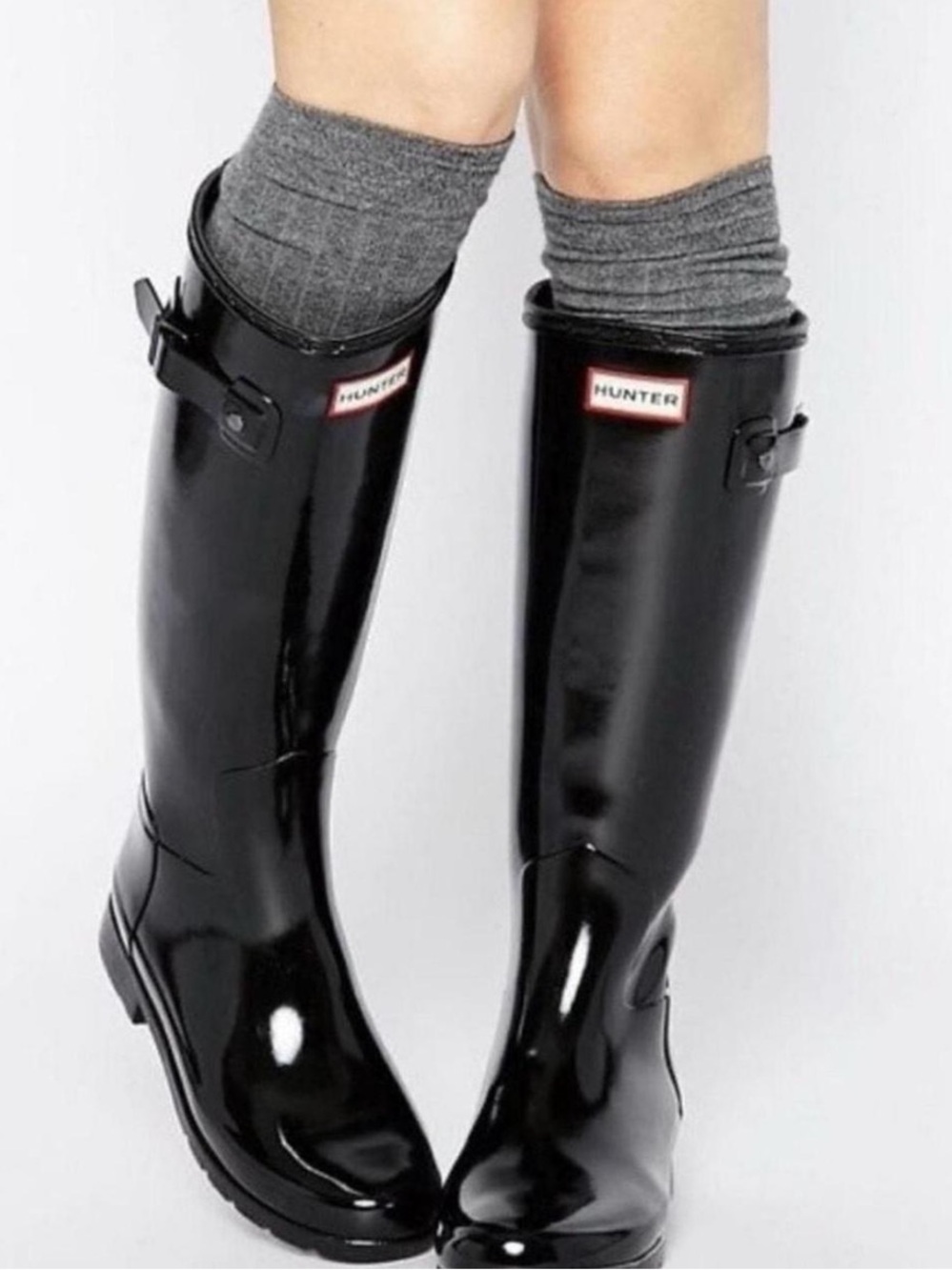 Hunter Black Gloss Knee-High Rain Boots